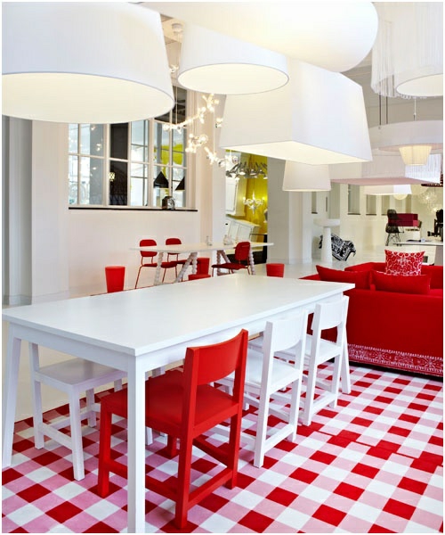 Baumwollstoff  Vintage Stil kühne rot farbe weiß küche