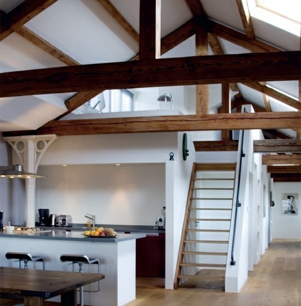 Küchen Designs im Landhausstil esstisch treppe dach