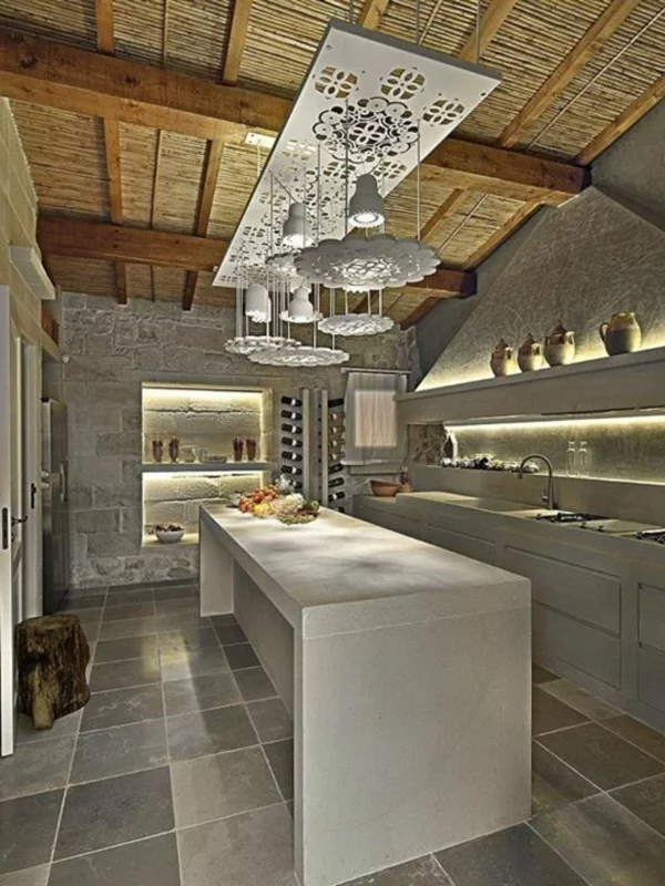 Küchen Designs Naturstein gestaltet hängelampen
