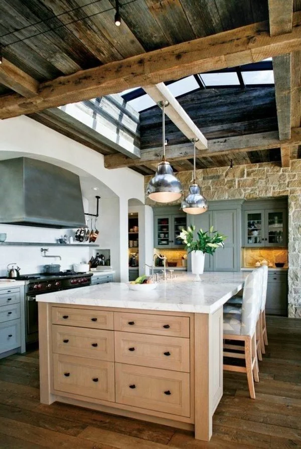 Küchen einrichtung mit Naturstein gestaltet marmor arbeitsplatte schubladen