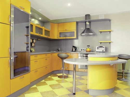  gelbe Küchen oberflächen grell sonne fliesen