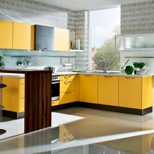  gelbe Küchen oberflächen wandgestaltung