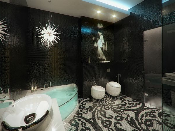 Luxus Apartment in Gelb und Schwarz badezimmer fliesen mosaik
