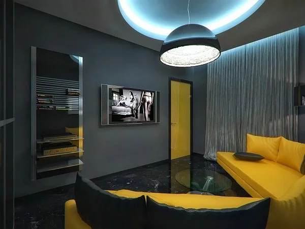 Luxus Apartment in Gelb und Schwarz glanzvoll gardinen
