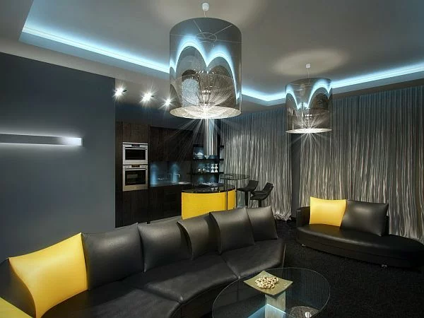 Luxus Apartment in Gelb und Schwarz glanzvoll texturen