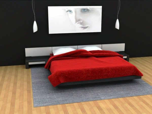 Minimalistische rote Schlafzimmer bettdecke gemälde foto