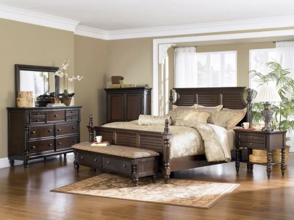 Multifunktionales Schlafzimmer gestalten braun holz mobiliar massive