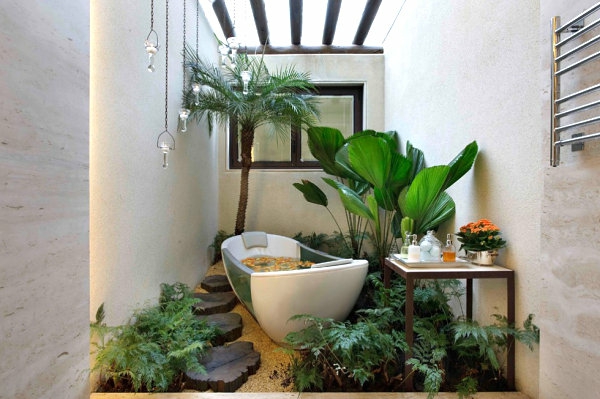 Pflanzen im Badezimmer badewanne blätter dachfenster