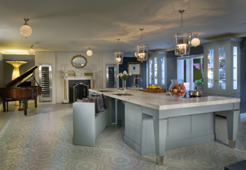 Praktische Einrichtungsideen Küchen graue oberflächen mosaik boden