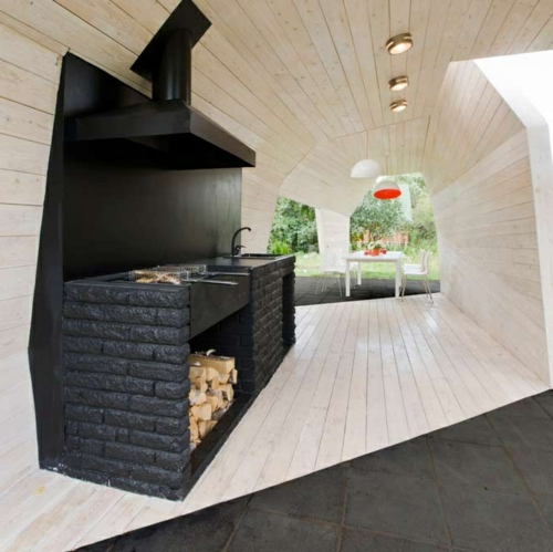 Praktische Küche Garten gestalten brennholz backstein