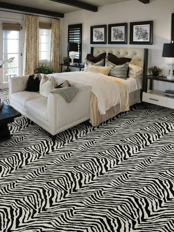 Teppich Wohnzimmer zebramuster schlafzimmer kopfteil