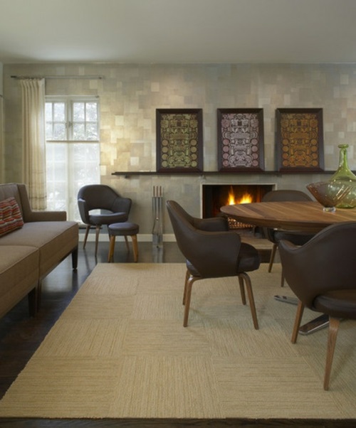 Teppichfliesen mit Stil anordnen wohnzimmer couchtisch feuerstelle