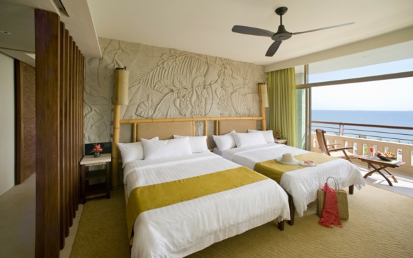 Wandgestaltung  Tapeten grün gras bettwäsche fenster hotelzimmer