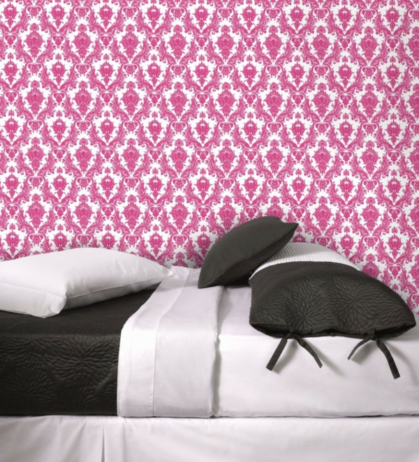 Wandgestaltung Tapeten rosa weiß muster schlafzimmer