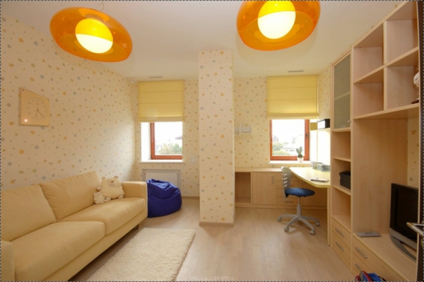 Wohnzimmer Deko blasse farben lampenschirm orange plastik kinderzimmer