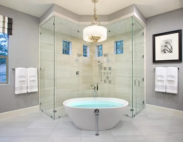 badewanne glas duschkabine hängelampe wasser kombinieren