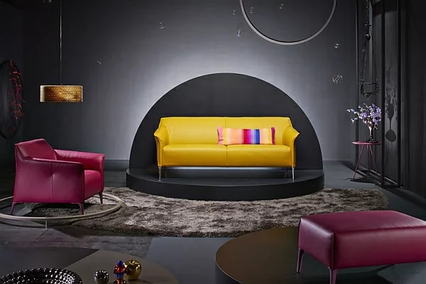 designer couch gelb leder magenta sessel hocker