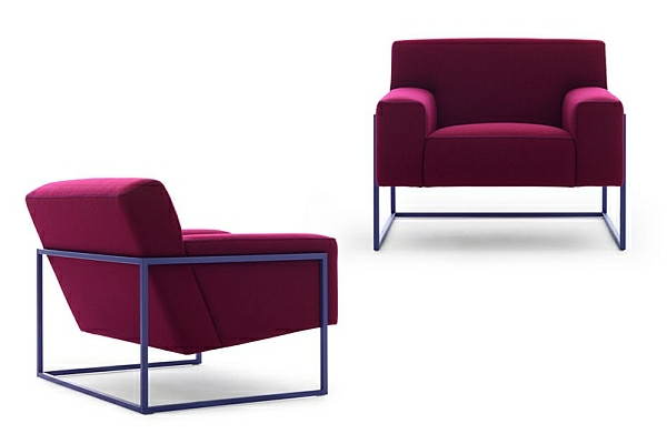designer couch minimalistisch magenta lila metall gestell