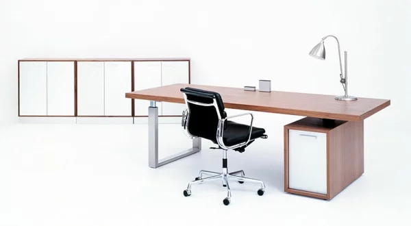 günstige büromöbel minimalistisch helles holz schwarzleder