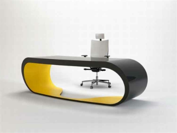 günstige büromöbel schreibtisch oval grau gelb