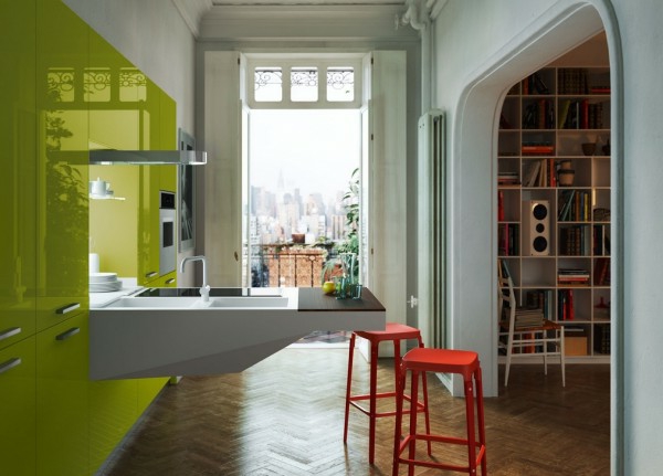 italienische küchenmöbel apfelgrüne fronten hochglanz