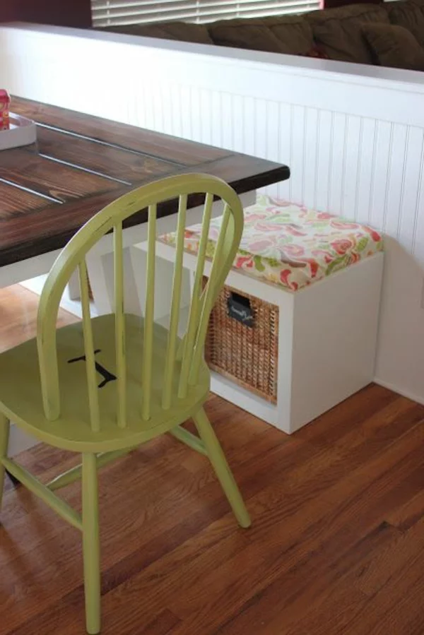 küche design esstisch stühle sitbank stuhl grün holz