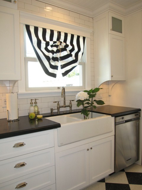 küchen gardinen breite streifen schwarz weiß