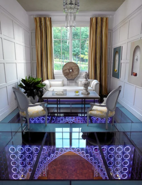 luxusinterieur wohnzimmer glas boden
