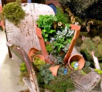 Kreativer Minigarten aus kaputtem Blumentopf