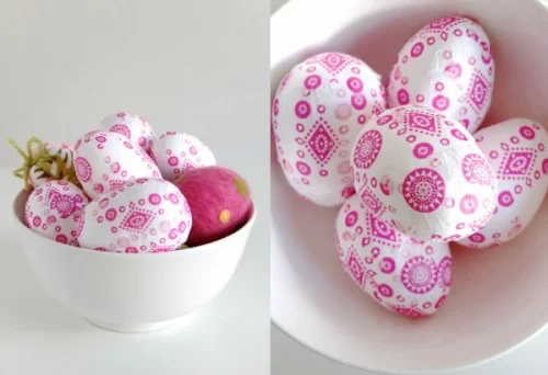 ostereier mit serviettentechnik papier decoupage pink