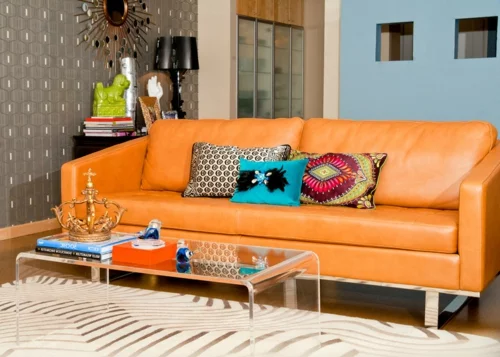 professionelle Dekokissen Muster sofa leder orange