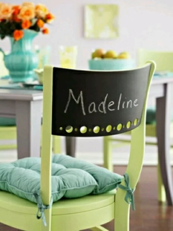 rücklehne stuhl grün auflagen schwarz tafel