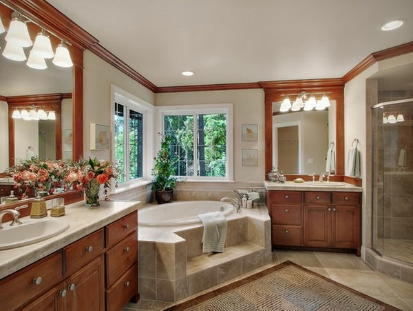 Badeinrichtung mit Stil texturen holz oberfläche teppich spiegel