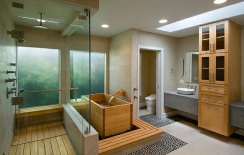 Badezimmer  Badewannen aus Holz modern
