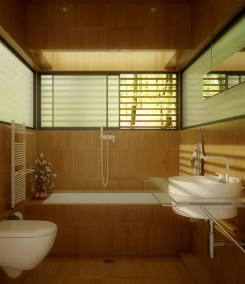Badezimmer  Badewannen aus Holz platten asiatisch