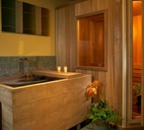 Attraktive Badezimmer mit Badewannen aus Holz