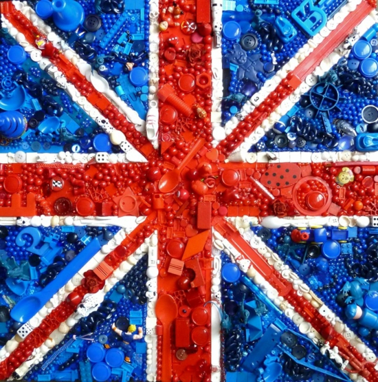 Contemporary Kunst  recycelten stoffen britisch flagge