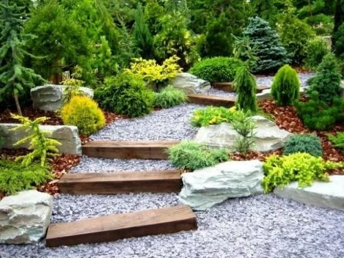 Garten und Landschaftsbau fußweg stufen steine holz