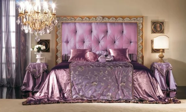 Luxus lila Schlafzimmer bett kopfteil kronleuchter klassisch