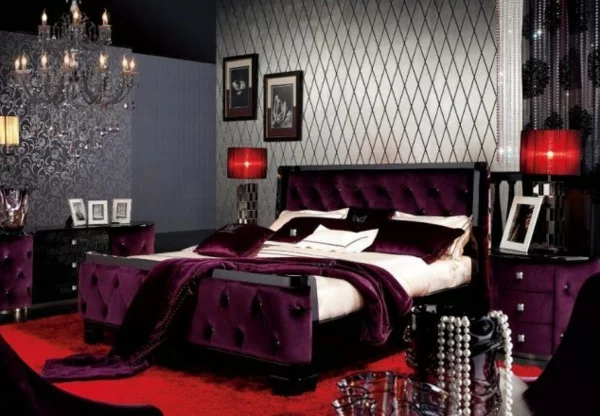 Luxus lila Schlafzimmer purpurrot seide nachttisch
