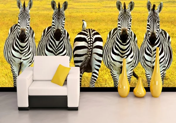 Wandgestaltung Fototapeten sessel bodenvase gelb zebras