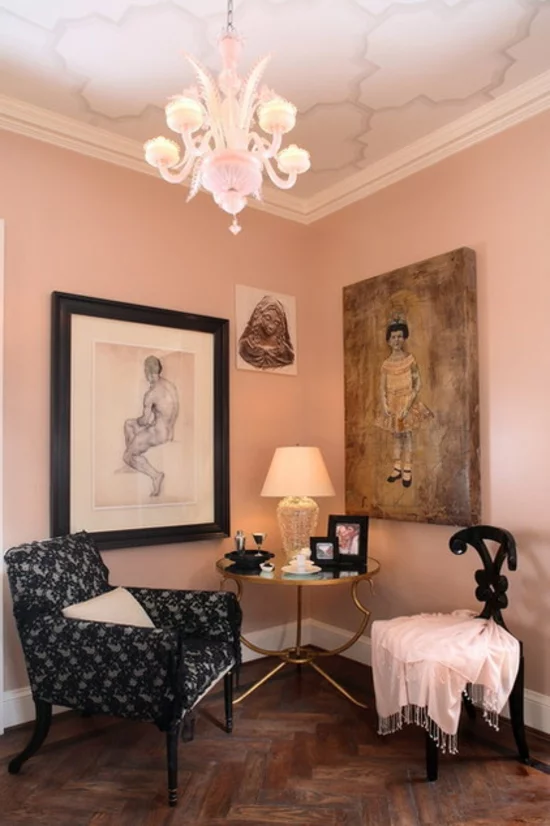 farbgestaltung und bunte wohnideen pastellfarben rosa wandfarbe wohnzimmer