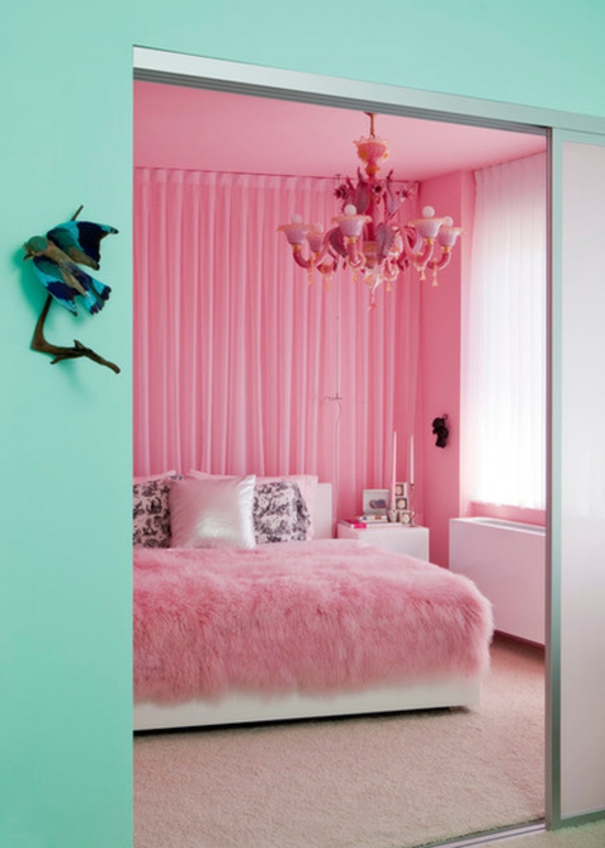 farbgestaltung und bunte wohnideen rosa wandfarbe schlafzimmer türkis grün