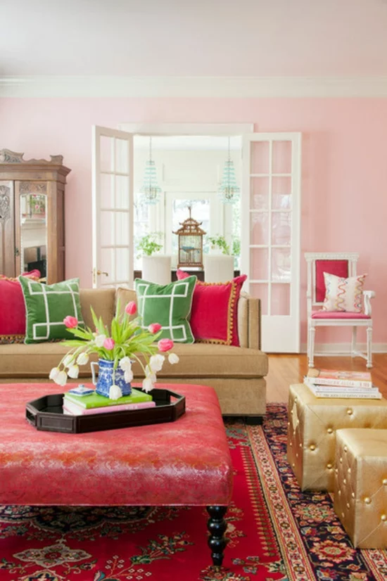 farbgestaltung und bunte wohnideen rosa farbnuancen rot gold farbideen