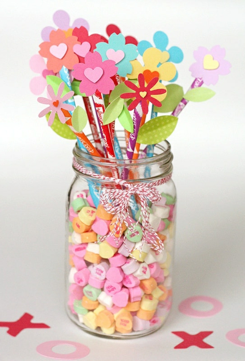 ideen valentinstag bunte bonbons glas