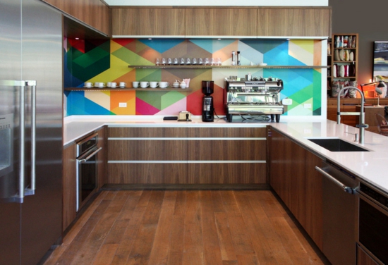 küchengestaltung ideen küchenrückwand farbe muster