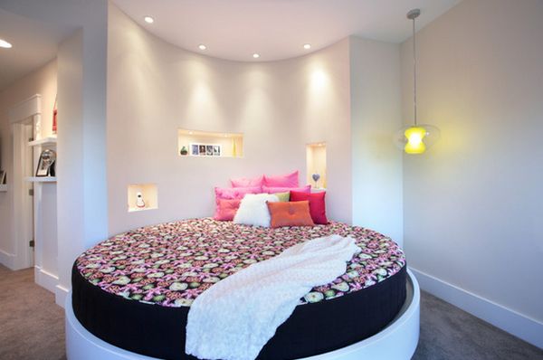 minimalistisch rundbett schlafzimmer rund wand
