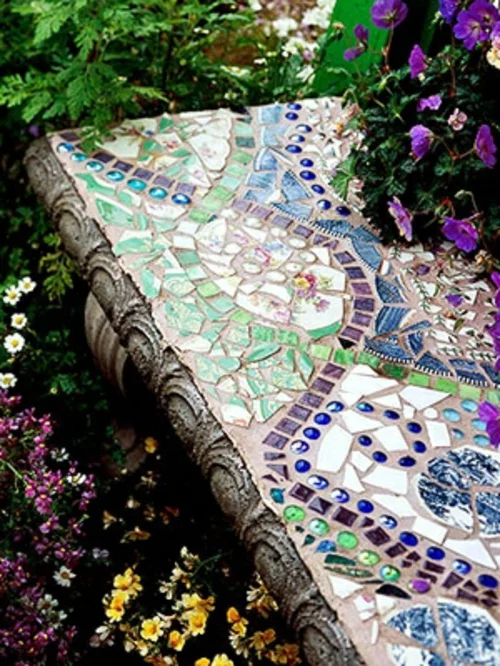 mosaik garten bunt tisch