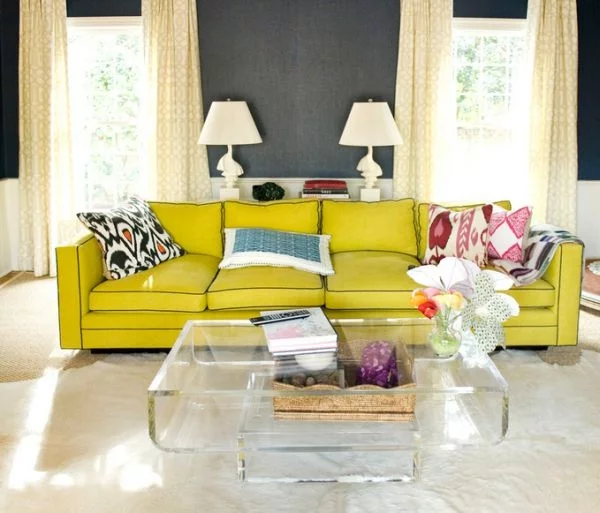 möbel aus acryl couchtische sofa gelb wohnzimmer