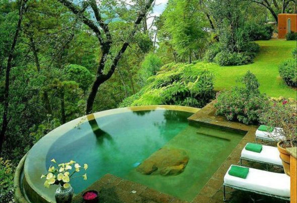 garten mit pool gestalten außenbereich luxus wald natur grün frisch